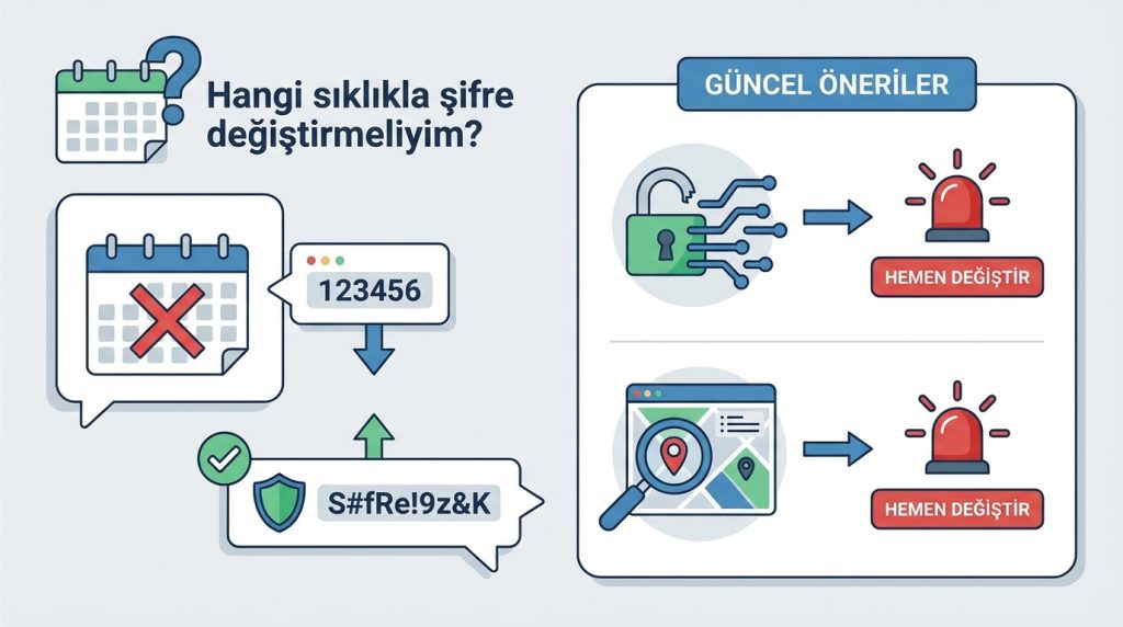 “Şifre sızdı” şüphesi: Hesap kurtarma kontrol listesi 4 Hangi sıklıkla şifre değiştirmeliyim?
