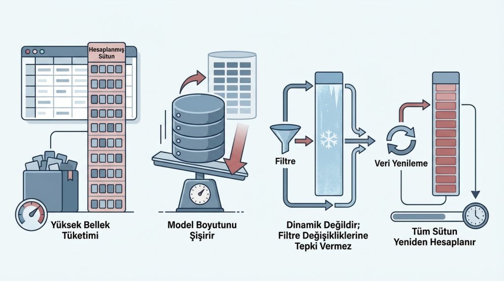 Hesaplanmış Sütunun Eksileri (-)