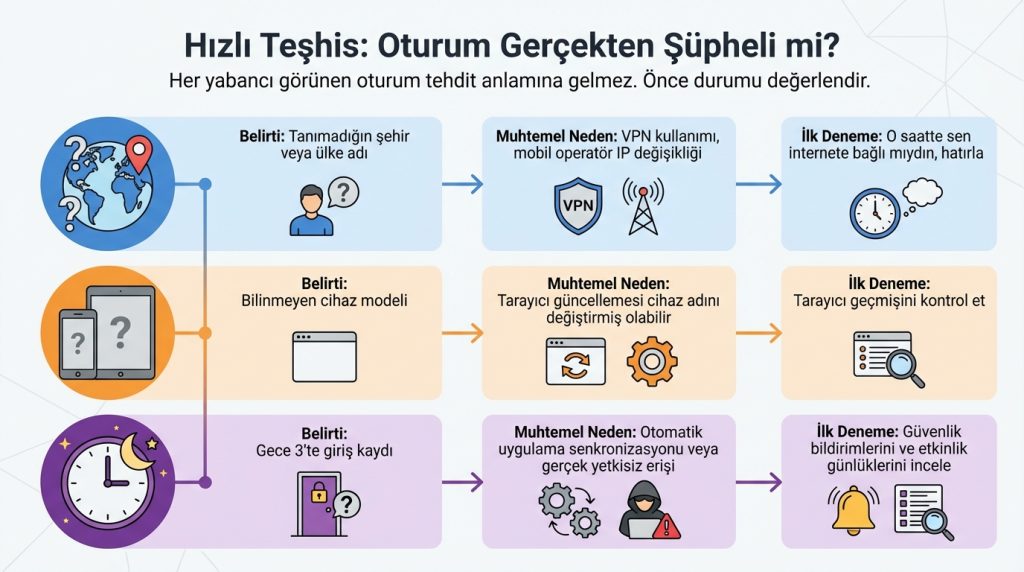 Şüpheli oturum görürsen ilk ne yapmalısın? 2 Hızlı Teşhis: Oturum Gerçekten Şüpheli mi?