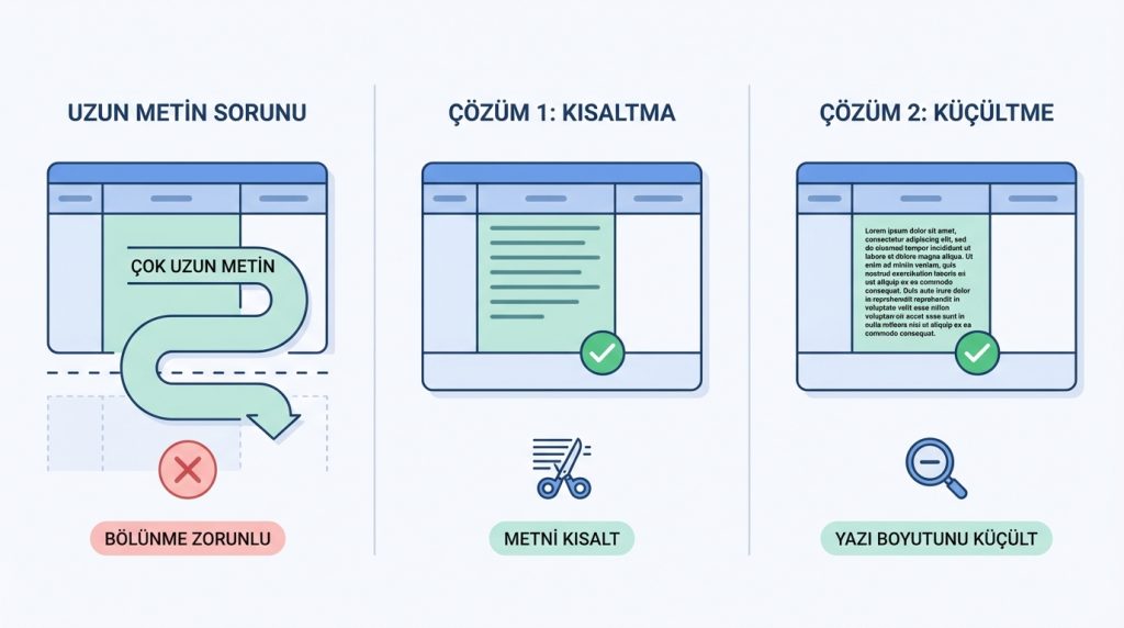 Hücre içindeki metin çok uzunsa ne olur?