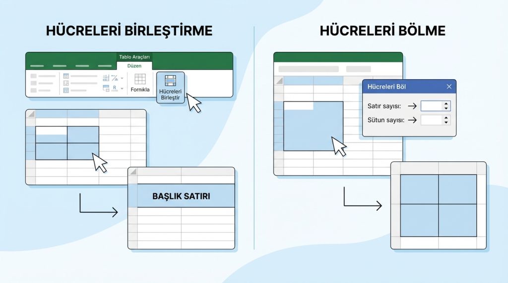 Hücreleri Birleştirme ve Bölme
