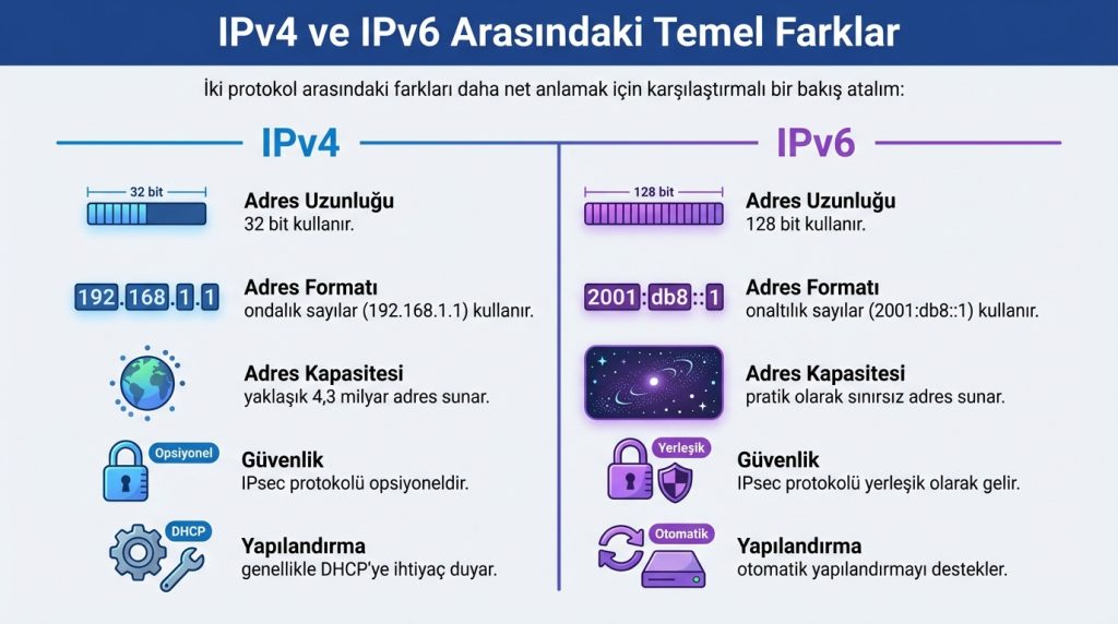 IP adresi nedir? IPv4 ve IPv6 farkı nedir? 3 IPv4 ve IPv6 Arasındaki Temel Farklar