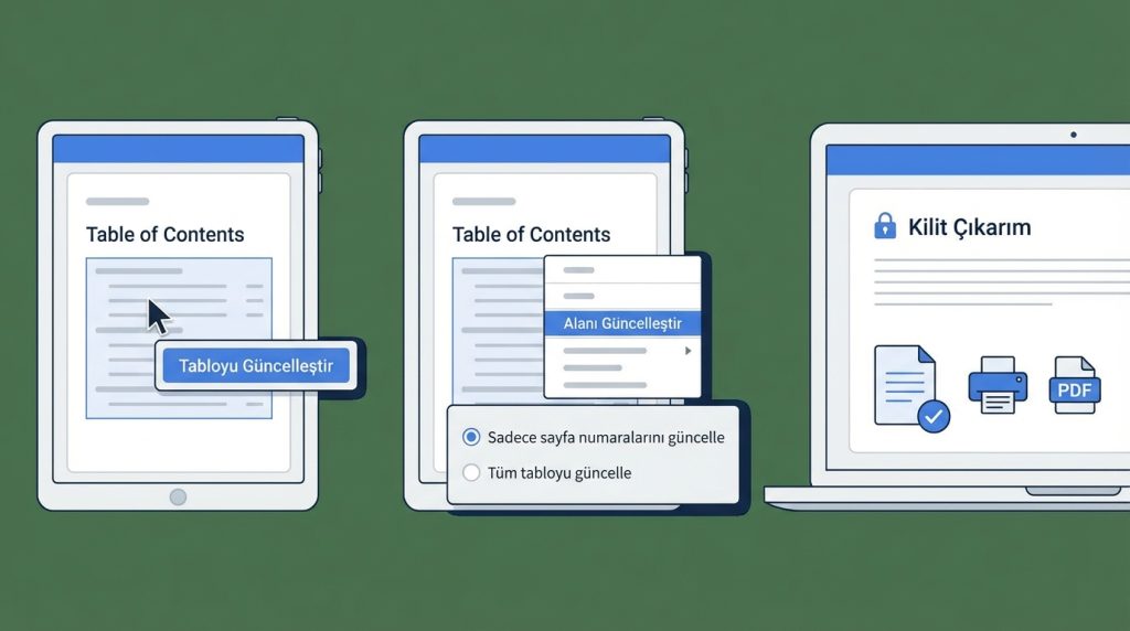 İçindekiler Tablosunu Güncelleme