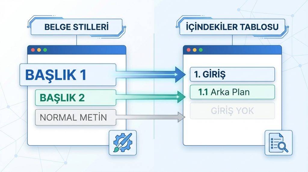 İçindekiler tablosu stillerle nasıl bağlantılı?