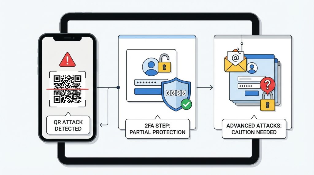 QR ile kimlik doğrulama tuzakları: Hesap ele geçirme senaryosu 5 İki faktörlü doğrulama QR saldırılarına karşı korur mu?