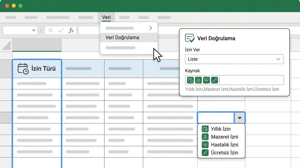 İzin Türü için Açılır Liste
