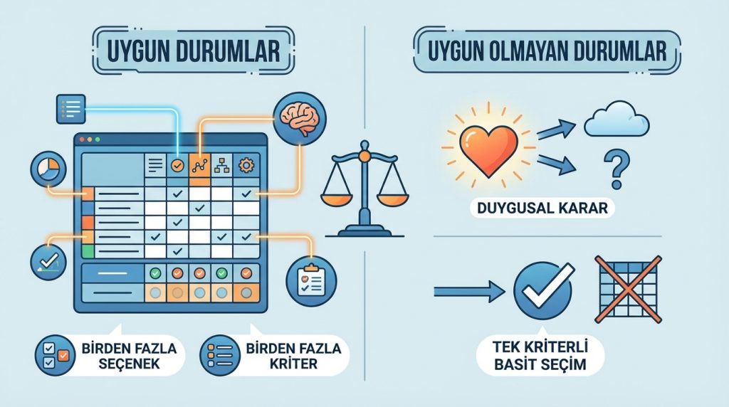 Karar matrisi her tür karar için uygun mudur?