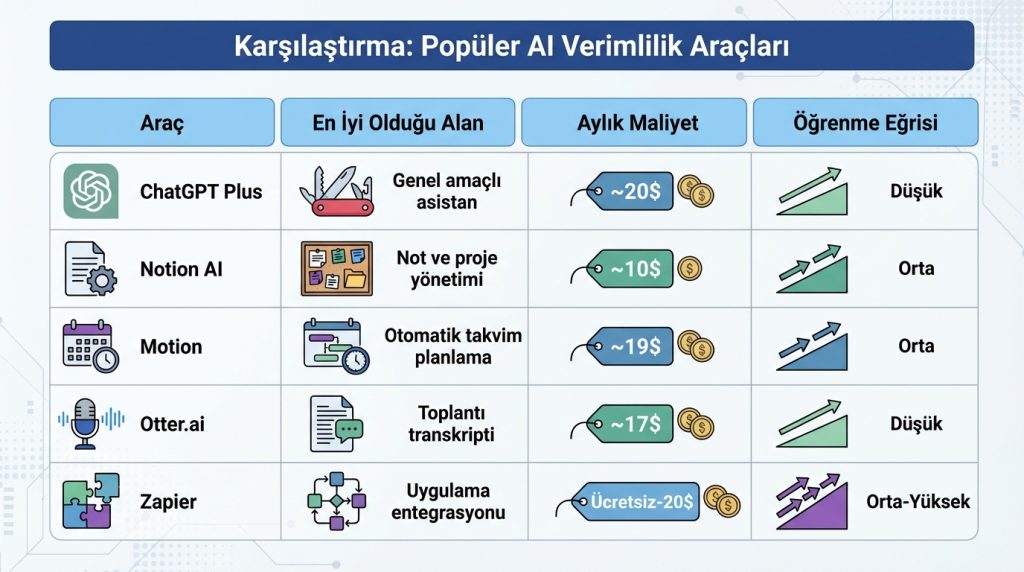Karşılaştırma: Popüler AI Verimlilik Araçları