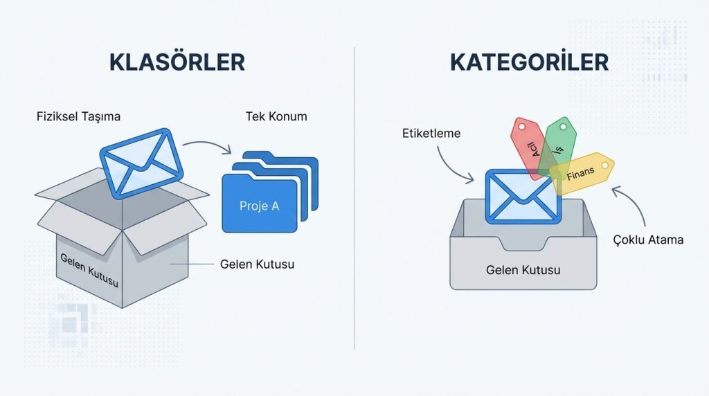 Outlook’ta Renk Kategorileri ile E-postaları Etiketleme 4 Kategoriler klasörlerden farklı mı?