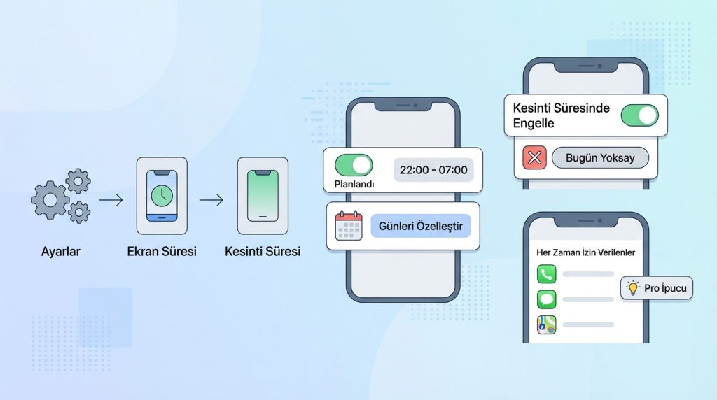 Bildirim yerine kontrol: Uygulama kontrol saatleri belirleme 2 Kesinti Süresi (Downtime) Ayarlama