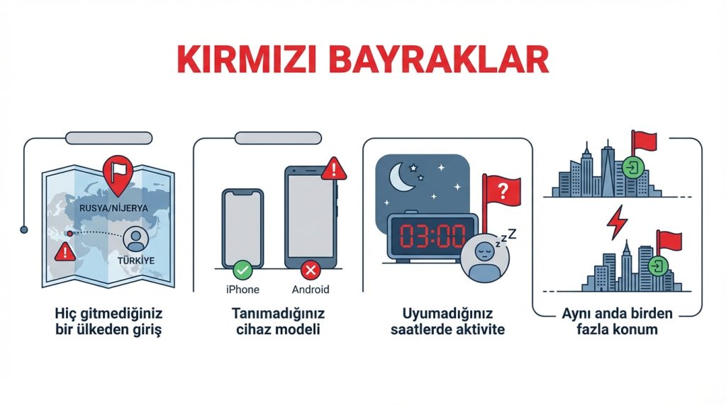 Hesapta şüpheli oturumları kontrol etme: Genel yöntem rehberi 2 Kırmızı Bayraklar