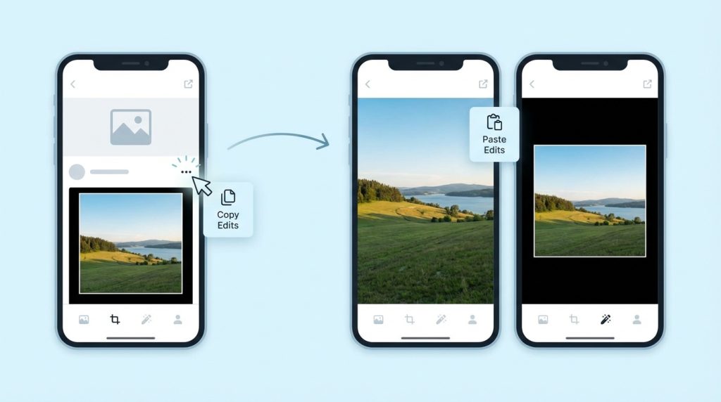 Kırpma ayarlarını başka bir fotoğrafa kopyalayabilir miyim?