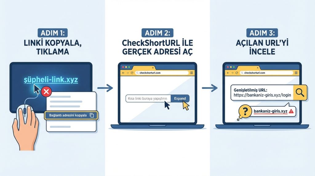 Kısa linkler güvenli mi? Kısaltılmış URL kontrol rehberi 2 Kısaltılmış URL Nasıl Kontrol Edilir? (Adım Adım)
