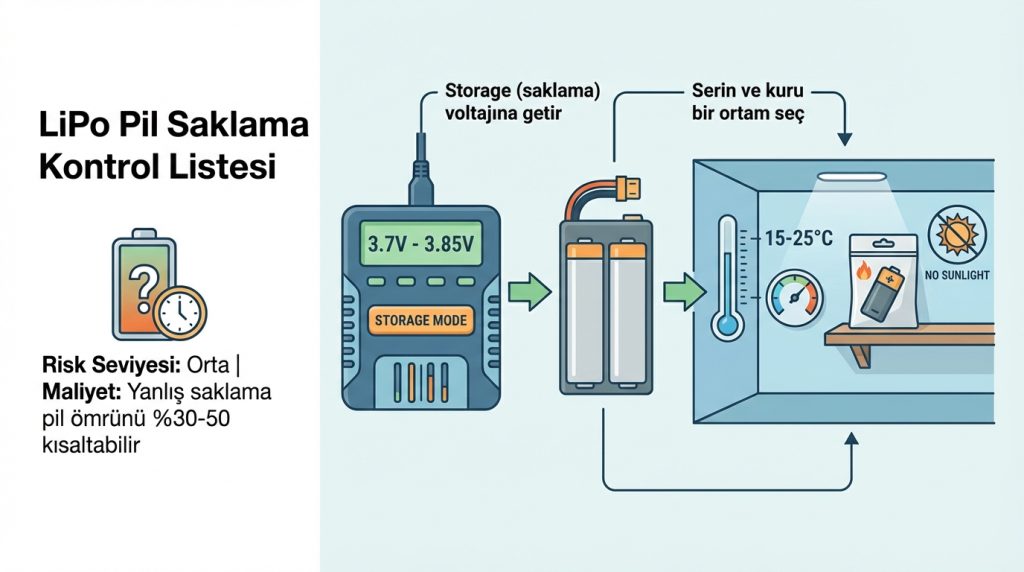 Drone pili (LiPo) güvenliği: şarj ve saklama kontrol listesi 3 LiPo Pil Saklama Kontrol Listesi