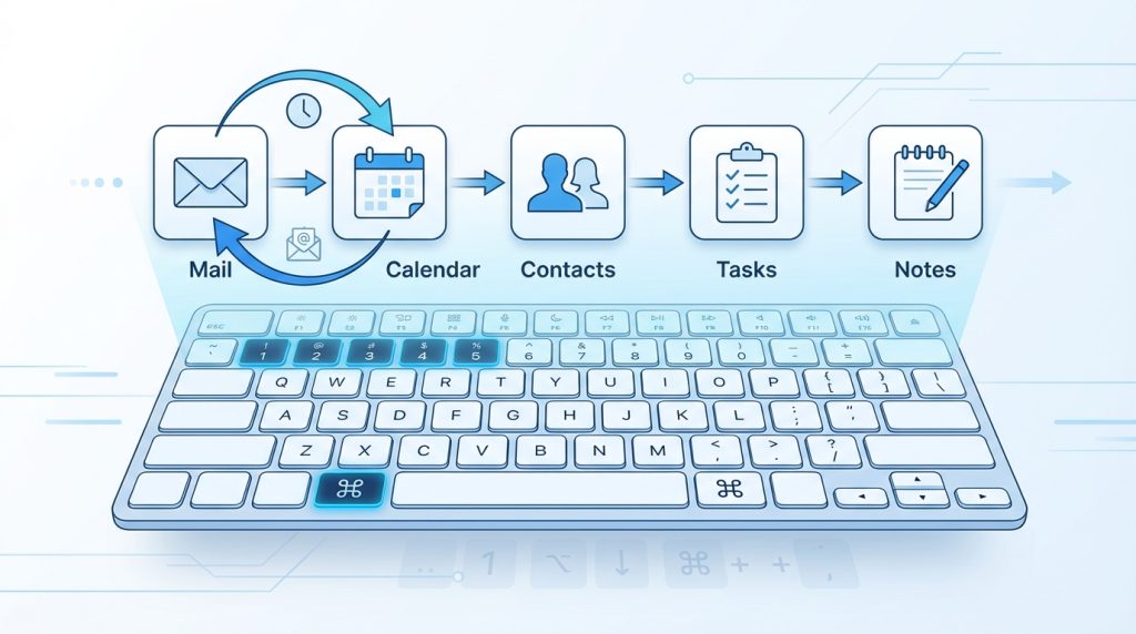 Outlook for Mac'te Klavye Kısayolları ile Verimlilik 2 Modüller Arası Geçiş