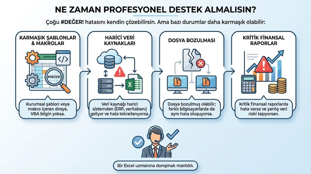 Excel’de #DEĞER! Hatası: En Sık Sebepler ve Düzeltme Mantığı 4 Ne Zaman Profesyonel Destek Almalısın?