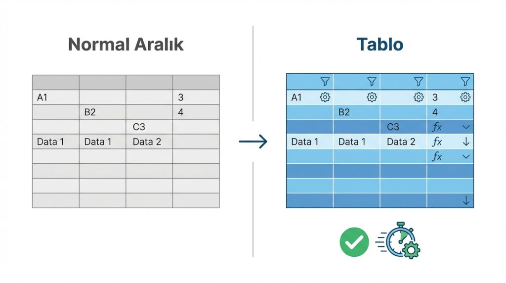 Normal aralık ile tablo arasındaki fark nedir?