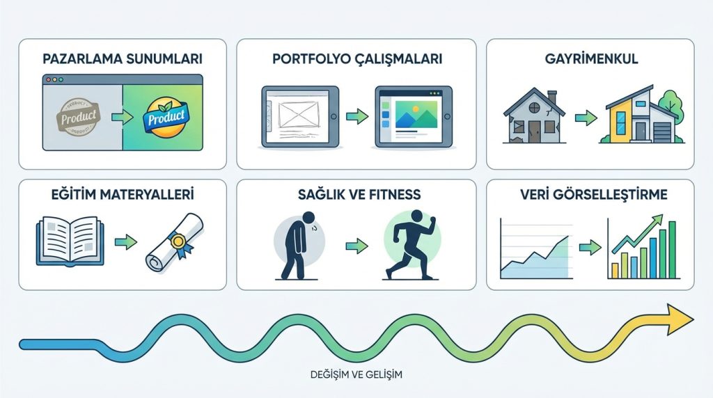 PowerPoint’te Öncesi Sonrası Slaytı Tasarlama 4 Öncesi Sonrası Slaytı Nerelerde Kullanılır?
