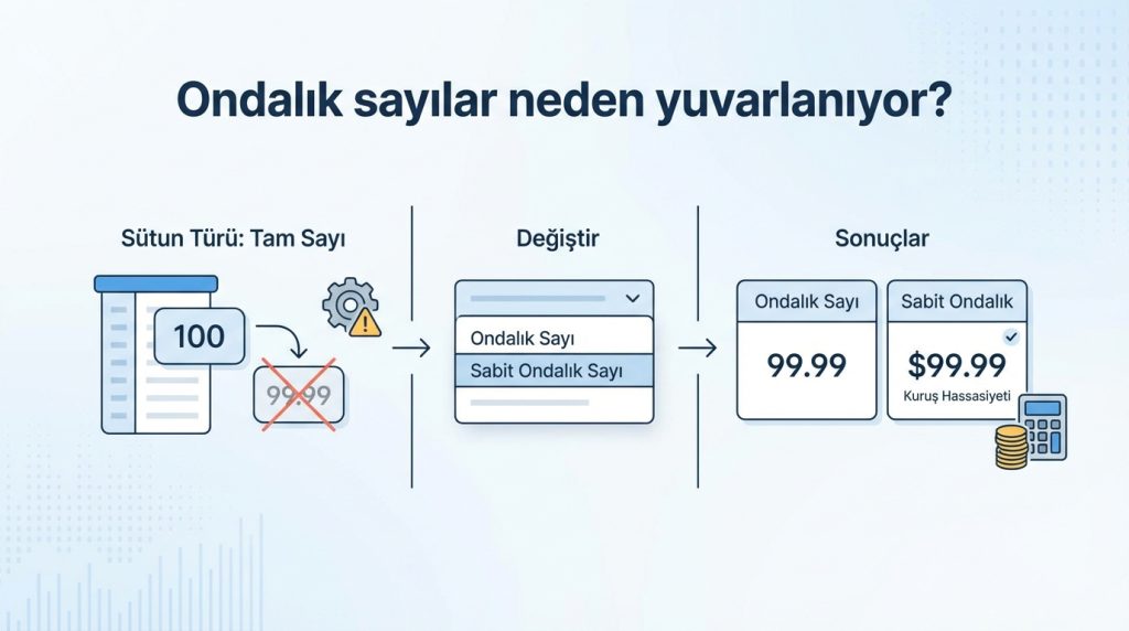 Power Query’de Veri Türü Neden Kritik? Tarih/Sayı Hatalarını Önleme 4 Ondalık sayılar neden yuvarlanıyor?