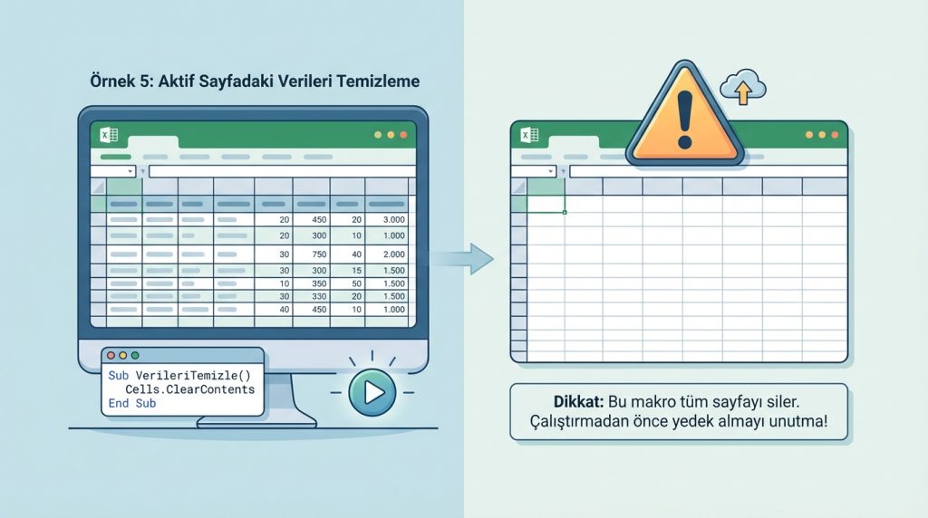 Örnek 5: Aktif Sayfadaki Verileri Temizleme