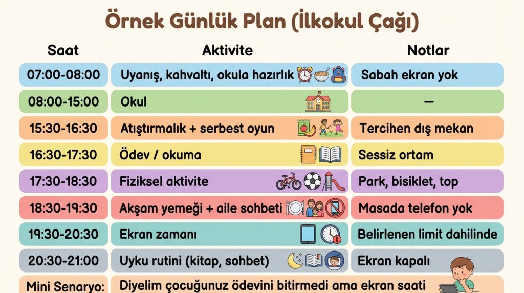 Örnek Günlük Plan (İlkokul Çağı)