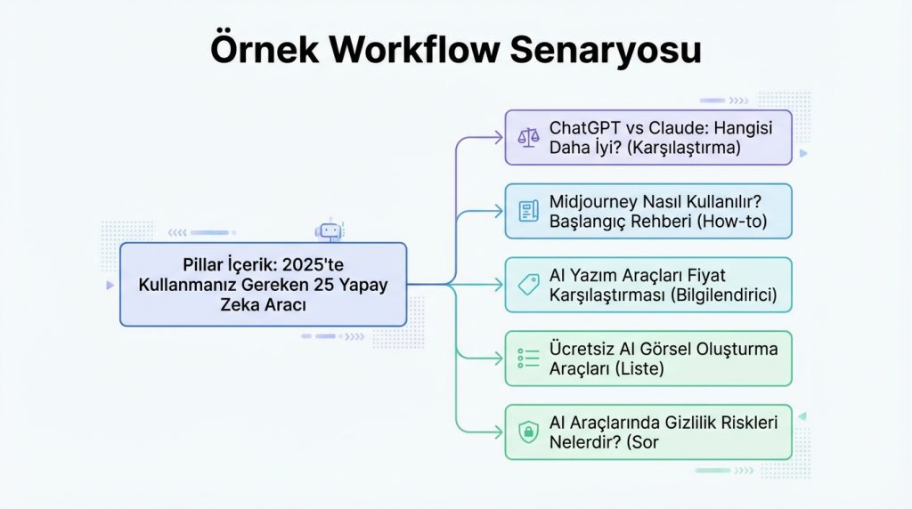 Blog konu kümesi çıkaran AI ajanı ile editorial workflow 3 Örnek Workflow Senaryosu