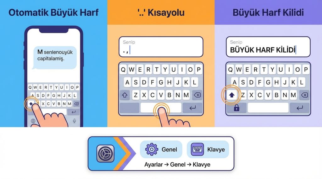 iPhone’da Klavye Ayarları: Otomatik Düzeltme ve Kısayollar 2 Otomatik Büyük Harf ve Noktalama