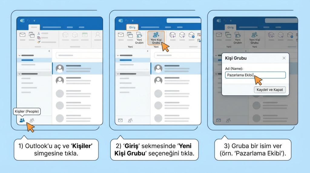 Outlook Masaüstü Uygulamasında Kişi Grubu Oluşturma