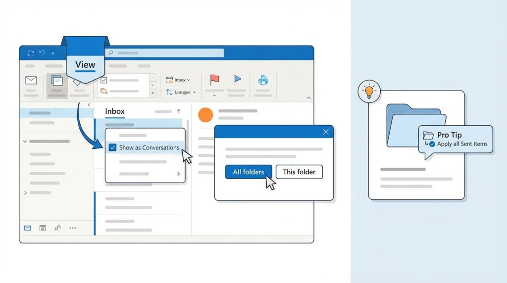Outlook’ta Konuşma Görünümü Conversation View Açma Kapama 2 Outlook Masaüstü'nde Konuşma Görünümünü Açma