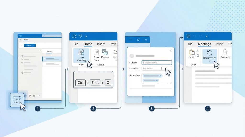 Outlook’ta Tekrarlayan Toplantı Oluşturma 2 Outlook Masaüstünde Tekrarlayan Toplantı Oluşturma Adımları