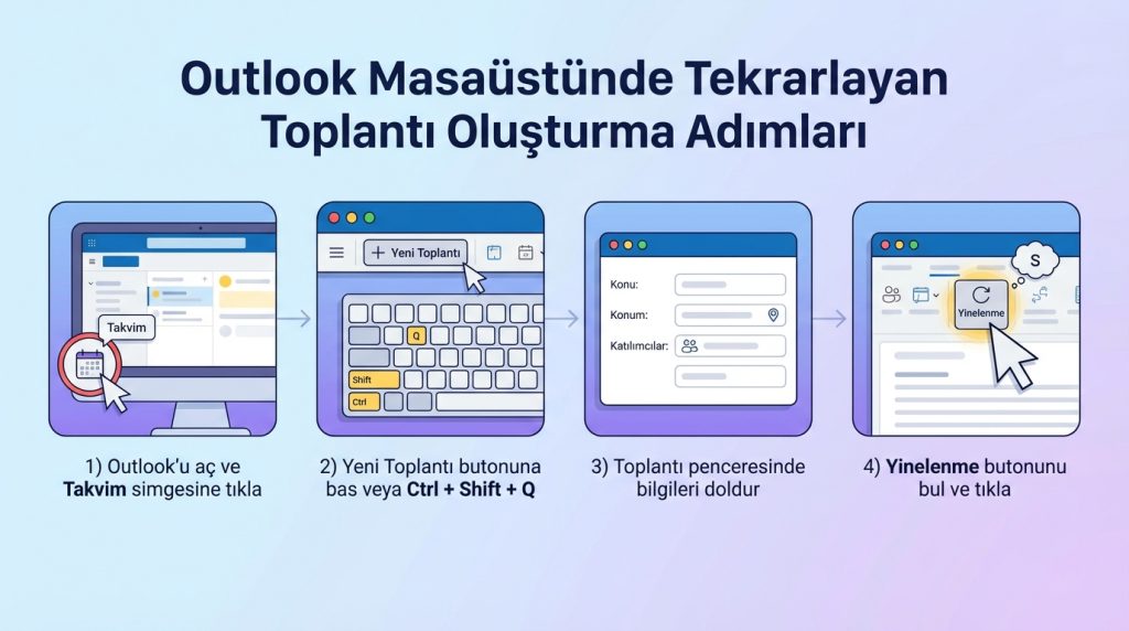 Outlook’ta Tekrarlayan Toplantı Oluşturma 2 Outlook Masaüstünde Tekrarlayan Toplantı Oluşturma Adımları