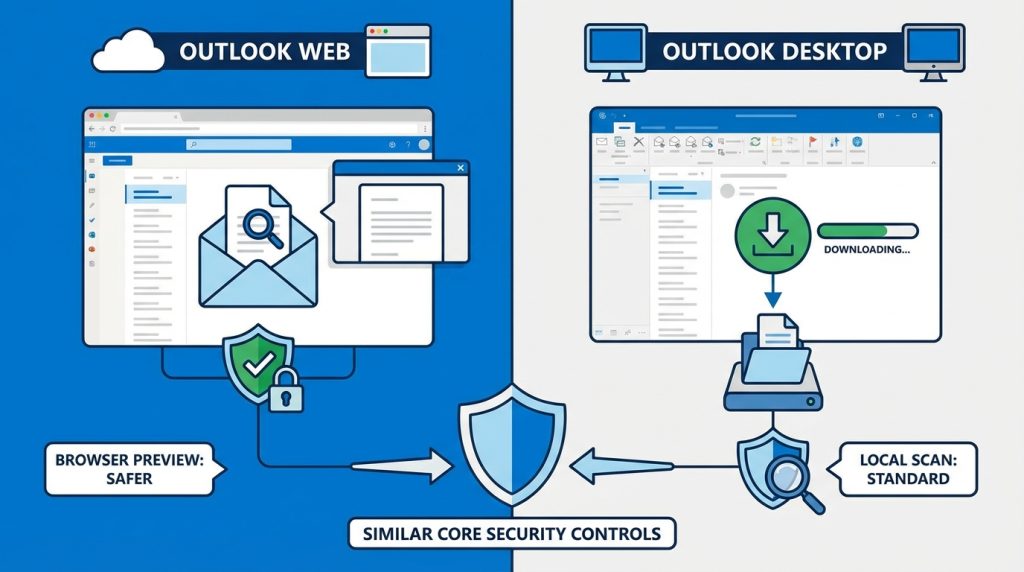 Outlook’ta Şüpheli Ekleri Açmadan Önce 10 Kontrol 4 Outlook Web ile masaüstü sürümü arasında güvenlik farkı var mı?