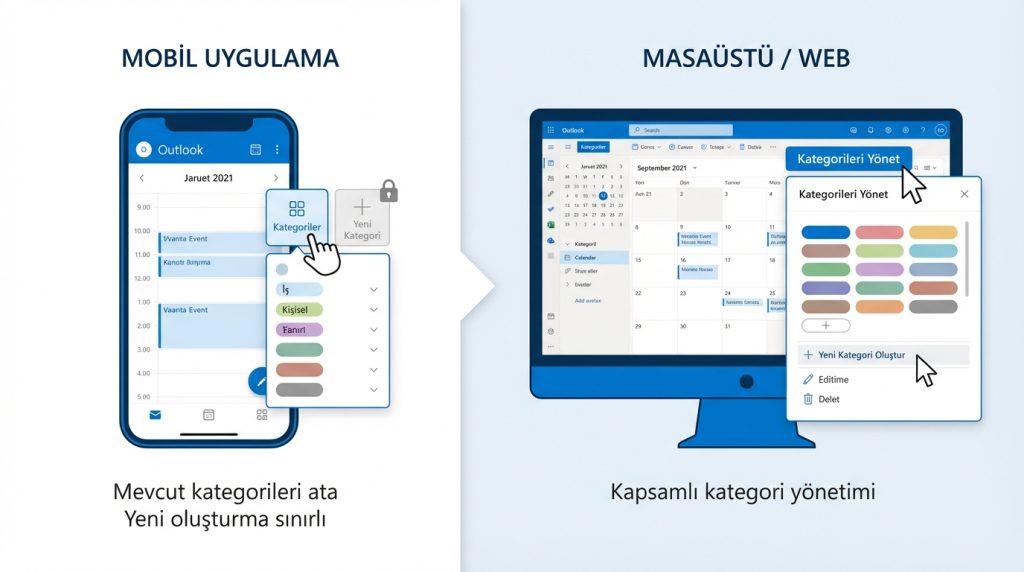 Outlook mobil uygulamasında kategori oluşturabilir miyim?