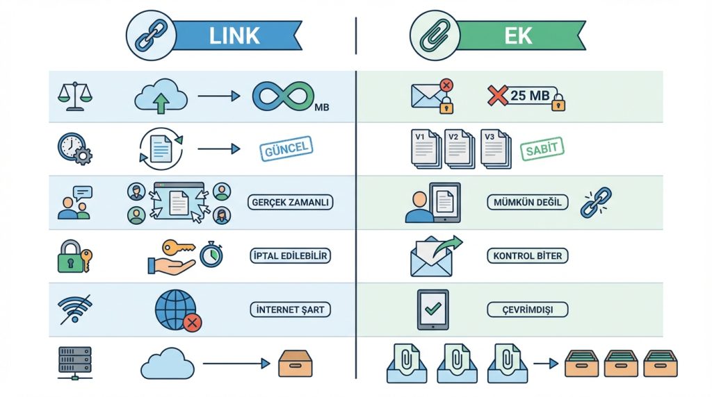 Outlook'ta Link ve Ek Karşılaştırması