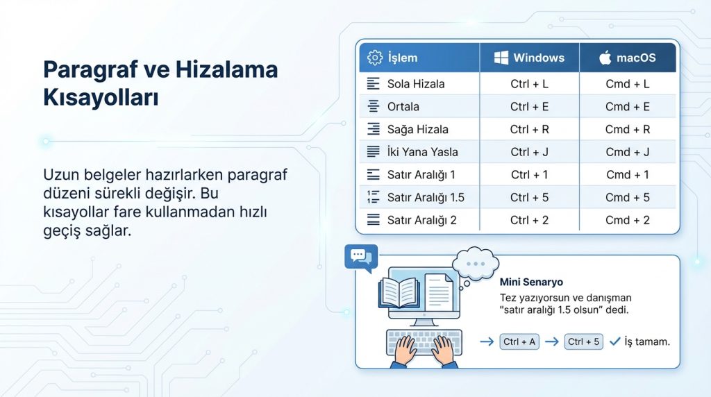 Paragraf ve Hizalama Kısayolları