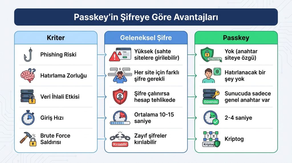 Passkey'in Şifreye Göre Avantajları
