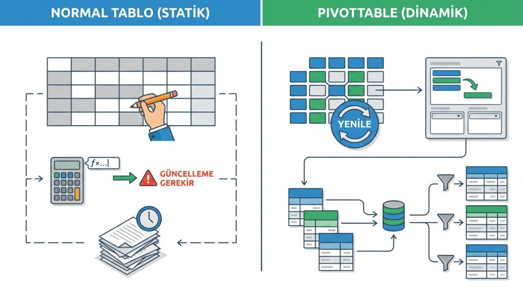 Excel PivotTable Nedir? Veri Özetlemenin En Pratik Yolu 3 PivotTable ile Normal Tablolar Arasındaki Fark