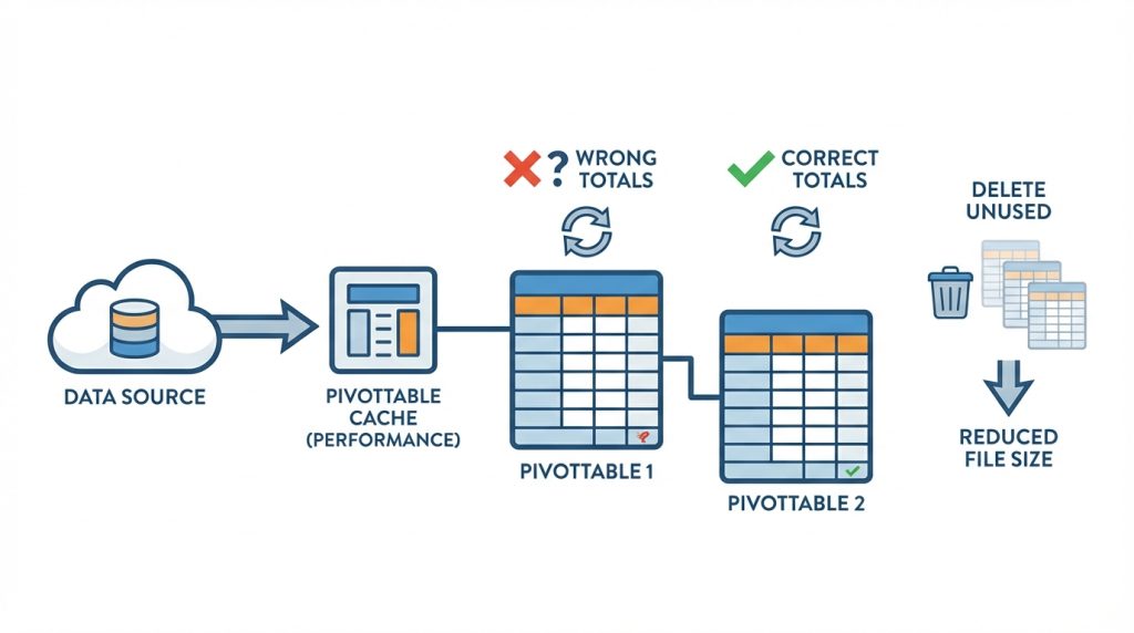 PivotTable önbelleği nedir ve toplamları etkiler mi?