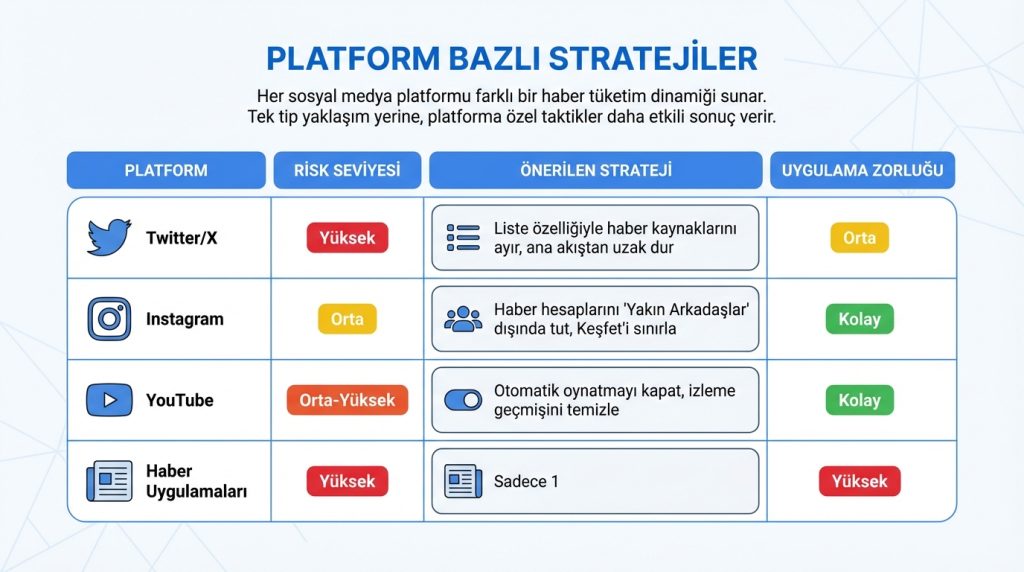 Haber tüketimi için zaman penceresi belirleme: daha az stres, daha çok kontrol 3 Platform Bazlı Stratejiler