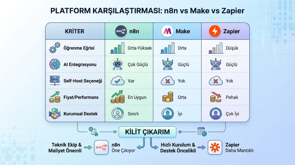 CRM notlarını otomatik dolduran AI ajanı akışı tasarlama 3 Platform Karşılaştırması: n8n vs Make vs Zapier