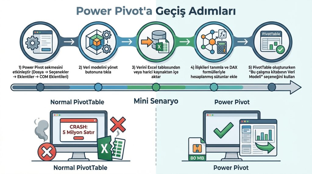 Excel PivotTable Performans İpuçları: Büyük Veride Hızlandırma 4 Power Pivot'a Geçiş Adımları