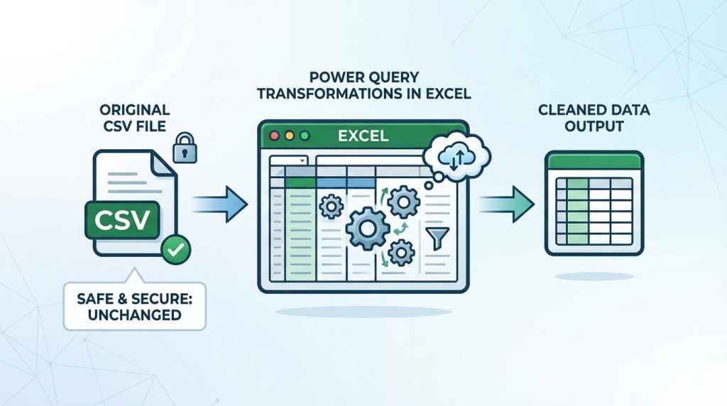 Power Query ile yaptığım değişiklikler orijinal CSV dosyasını etkiler mi?