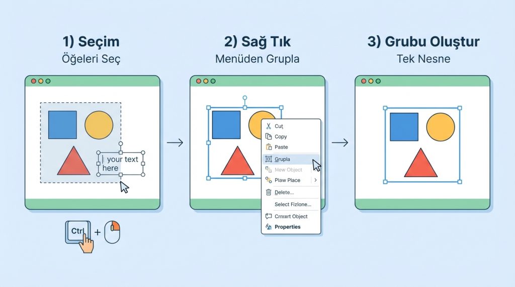 PowerPoint’te Gruplama ve Grup Çözme ile Hızlı Düzenleme 2 PowerPoint'te Gruplama Nasıl Yapılır?