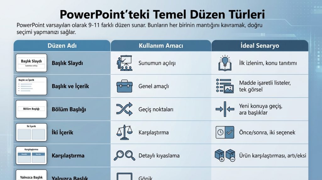 PowerPoint'teki Temel Düzen Türleri