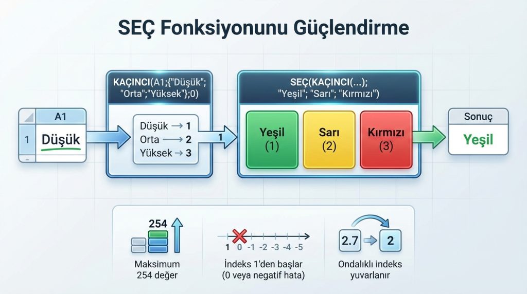 Excel’de İç İçe EĞER Yazmadan Koşul Kurma: Pratik Yaklaşım 3 SEÇ Fonksiyonunu Güçlendirme