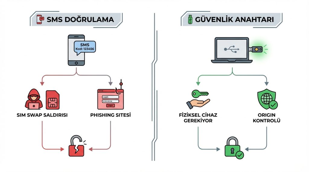 SMS Doğrulama vs Güvenlik Anahtarı