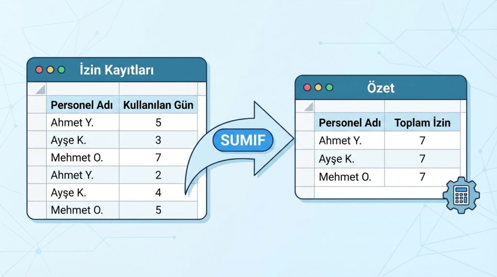 SUMIF ile Kullanılan İzinleri Toplama