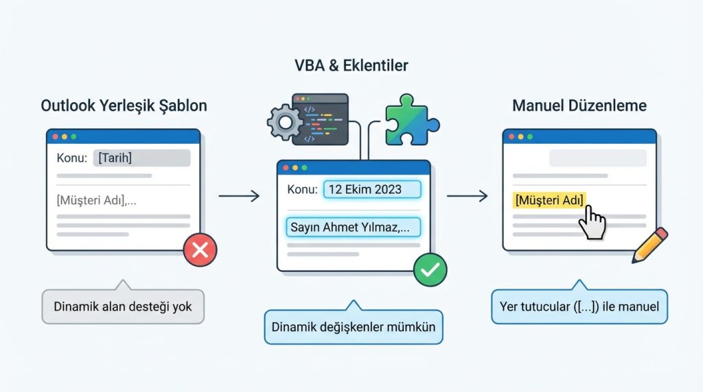 Şablonlarda dinamik tarih veya isim kullanabilir miyim?