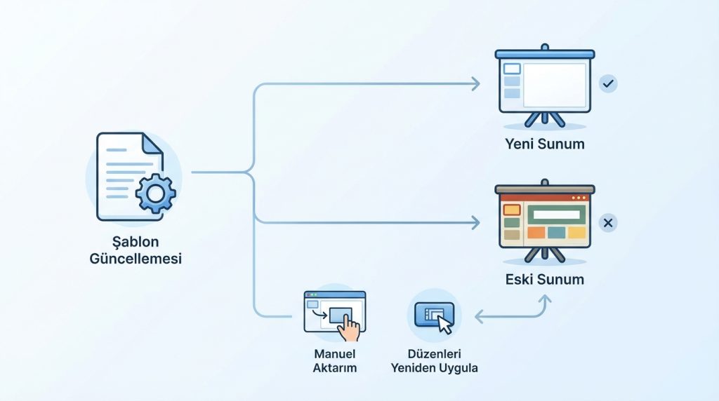 Şablonu güncelledim ama eski sunumlar etkilenmedi, normal mi?