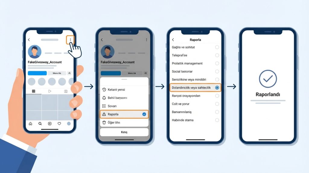 “Hediye/çekiliş” reklamları: Dolandırıcılık desenleri 4 Sahte çekiliş hesabını nasıl raporlarım?